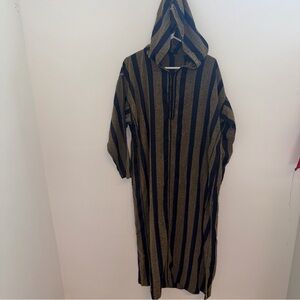 Men’s Hooded Striped Thobe Djellaba Moroccan Style Black Brown Modest Wear